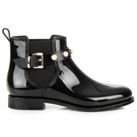Ideal Shoes Botas de agua con perlas negro