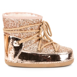 Ideal Shoes Botas De Nieve Atadas Con Purpurina rosado Ideal Shoes Botas De Nieve Atadas Con Purpurina rosado