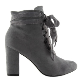 Botas Cordones Grises Tacón Alto Bs083
