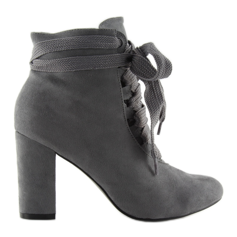 Botas Cordones Grises Tacón Alto Bs083