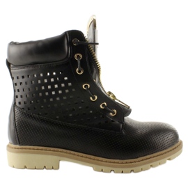 Balmanas calados, cremallera dorada, negra R103 Black negro