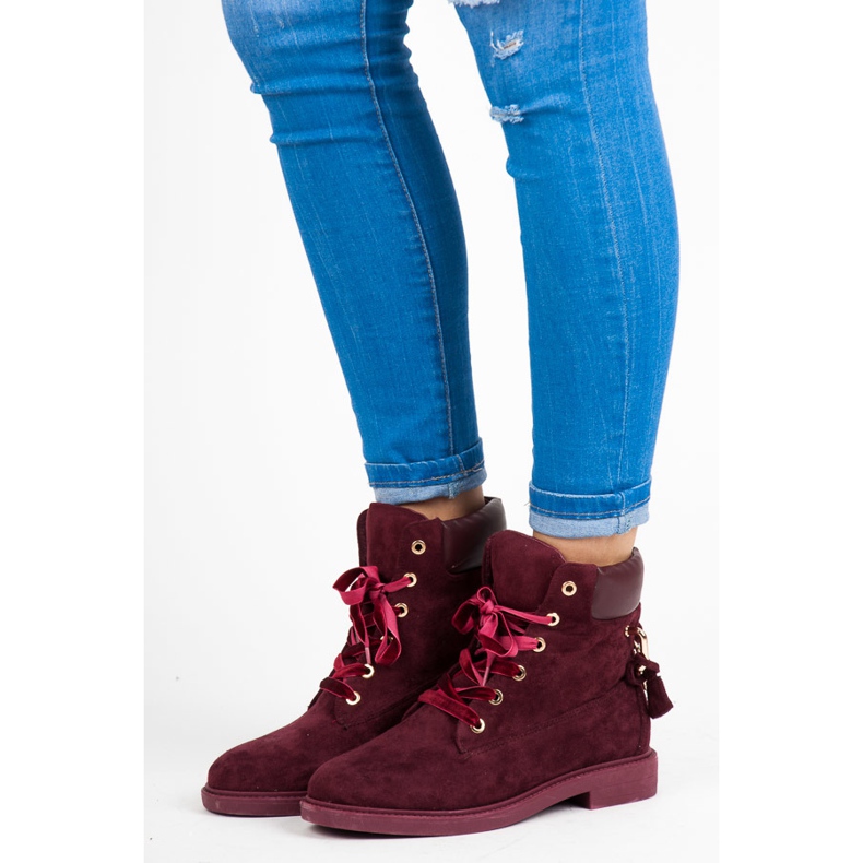 Ideal Shoes Trabajadores granate atados con una cinta rojo