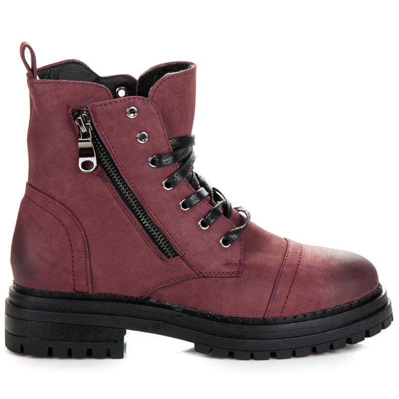 Vices trabajadores granate en tacones bajos rojo