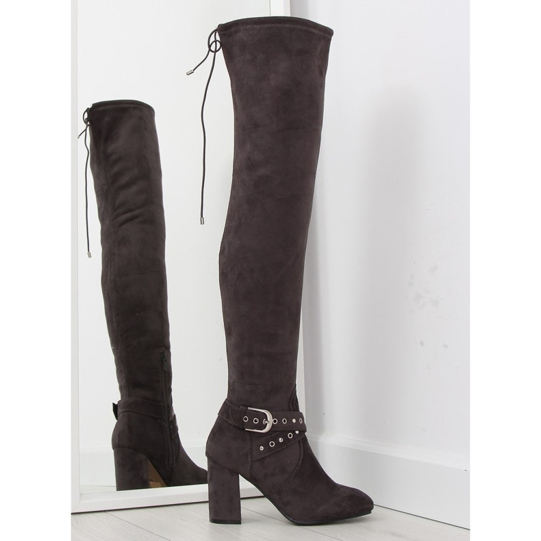 Botas mosqueteras con tacón gris gris marrón multicolor Botas mosqueteras con tacón gris gris marrón multicolor