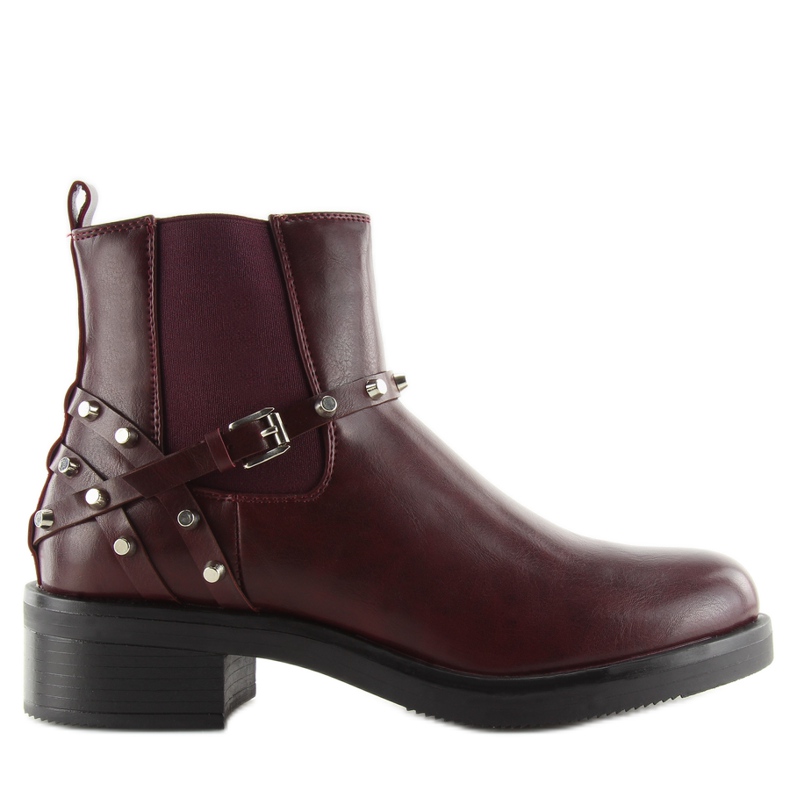 Botas mujer vino granate con tachuelas rojo