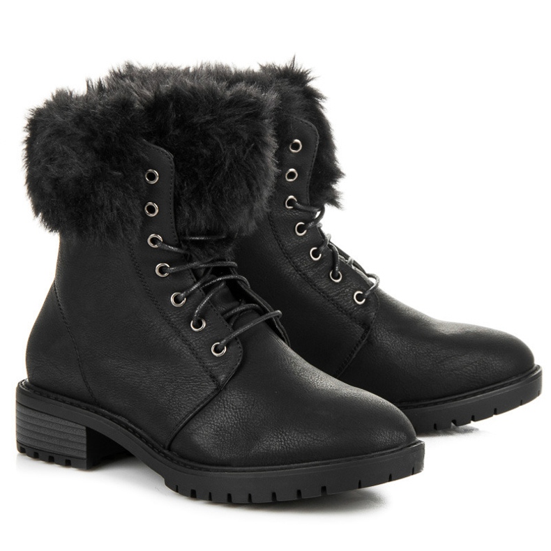 Queentina Botas Con Piel En La Parte Superior negro