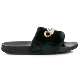 Queen Vivi Pantuflas Negras Con Piel negro