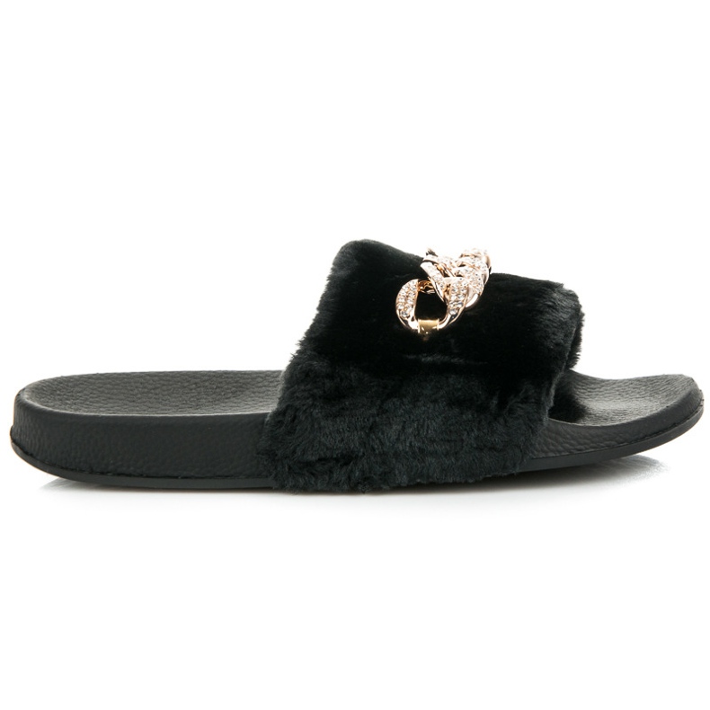 Queen Vivi Pantuflas Negras Con Piel negro