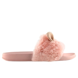 Pantuflas de pelo con orejitas rosa LS-02 rosa rosado