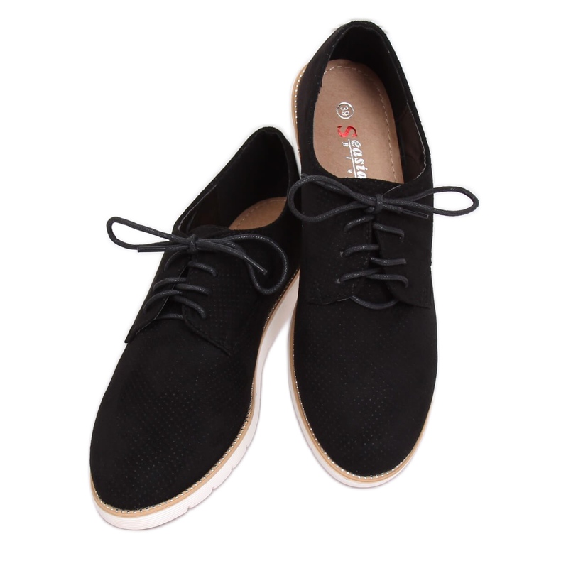 Negro Mocasines mujer con cordones T297 Black