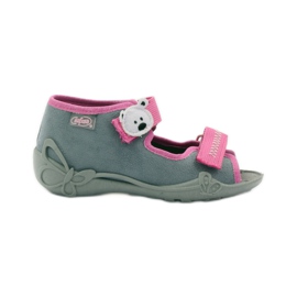 Pantuflas, Sandalias velcro, Befado 242p073 rosa gris blanco