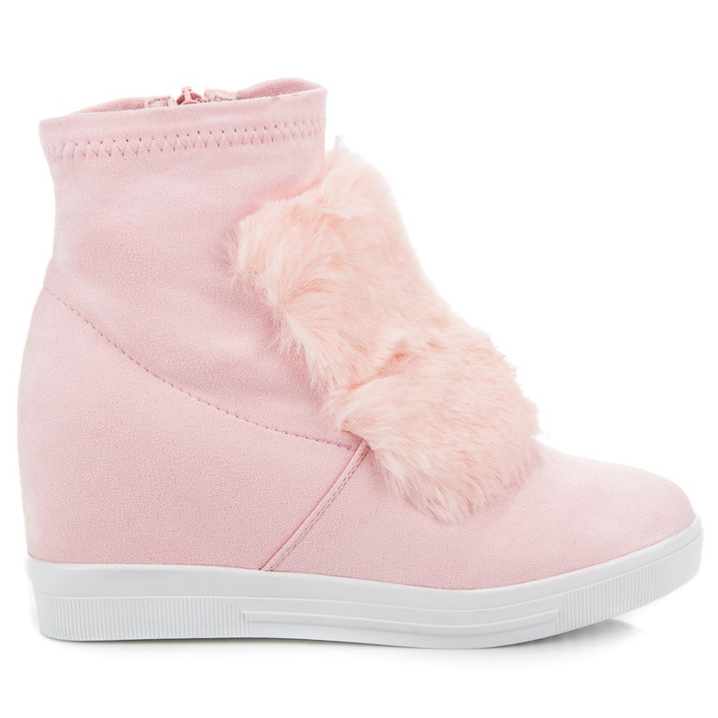 Zapatillas De Cuña Con Pelo rosado