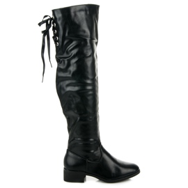 Botas planas hasta el muslo con ribete negro Botas planas hasta el muslo con ribete negro