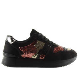 Negro LH10P Deportivas lentejuelas negras gris amarillo rojo