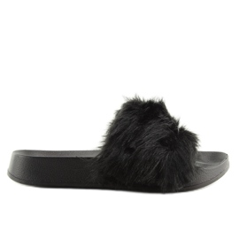 Black S37 zapatillas negras con pelo negro