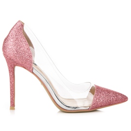Vices Tacones transparentes con purpurina rosado