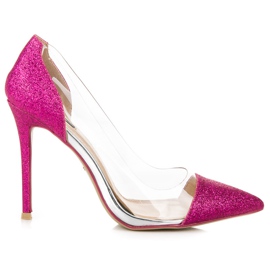 Vices Tacones transparentes con purpurina rosado