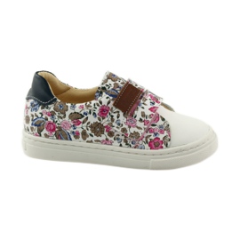 Zapatos de niña con flores Bartuś rosado marrón blanco
