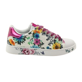 American Club Deportivas americanas florales con incrustaciones de piel rosa multicolor amarillo azul blanco