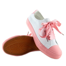 Deportivas Con Cintas Blanco y Rosa Dc11 rosado