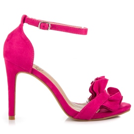 Kylie Sandalias de tacón alto con volante rosa