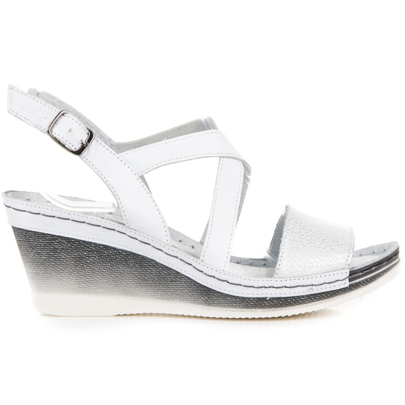 Vinceza Sandalias de cuña de cuero blanco