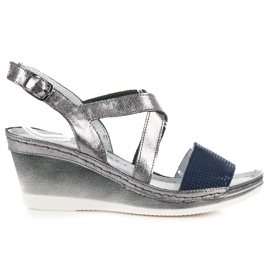 Vinceza Sandalias de cuña de cuero gris