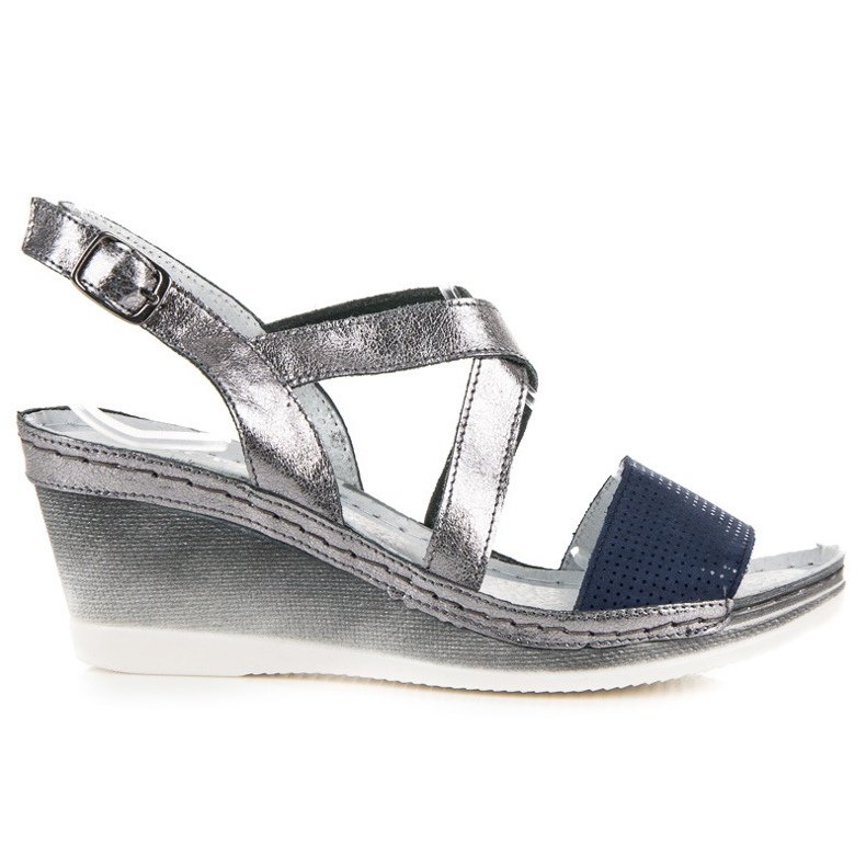 Vinceza Sandalias de cuña de cuero gris Vinceza Sandalias de cuña de cuero gris