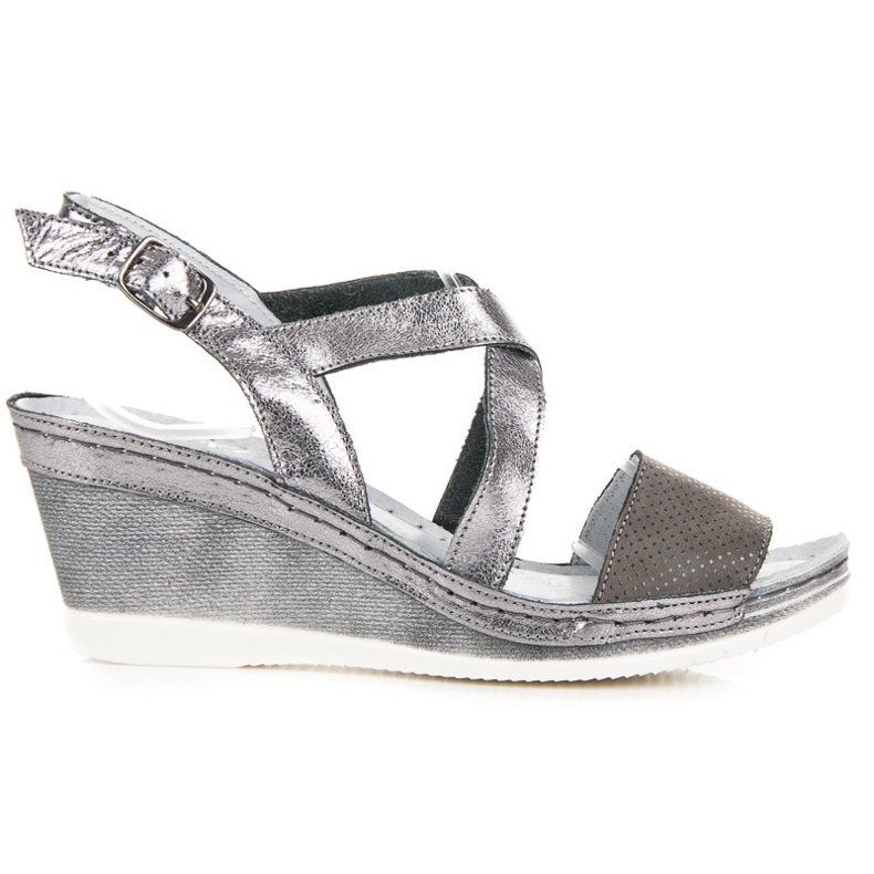 Vinceza Sandalias de cuña de cuero gris