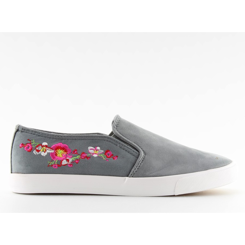 Gris G1205-9 Zapatillas slip-on grises con delicados bordados