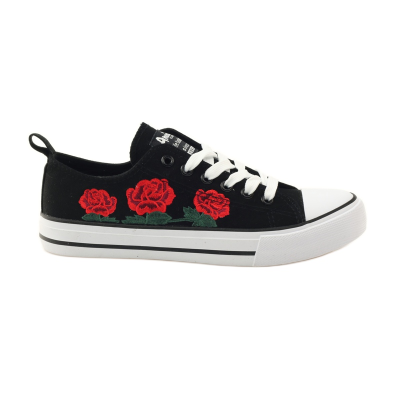 American Club Deportivas con rosas bordadas Americana 17035 rojo negro blanco