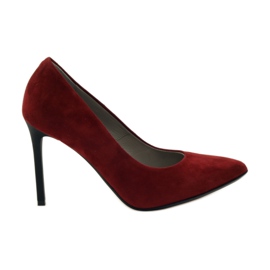 Edeo Bombas de cuero para mujeres en Szpilka 3162 Borgoña rojo