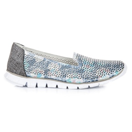 Vinceza Señores de cuero calado gris azul