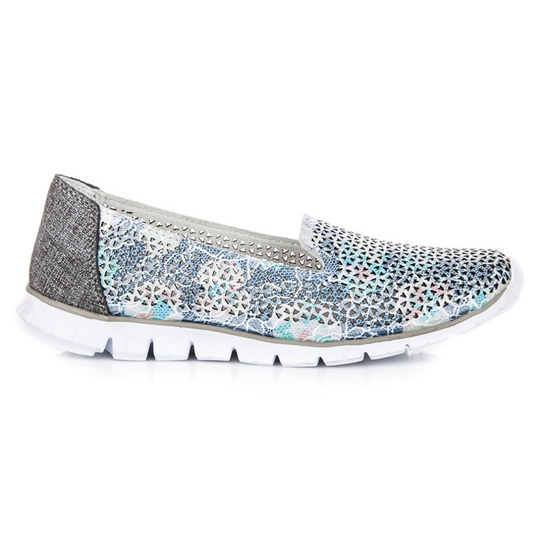Vinceza Señores de cuero calado gris azul