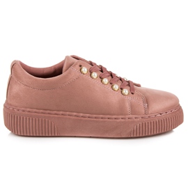 Deportivas De Ante Con Perlas rosa