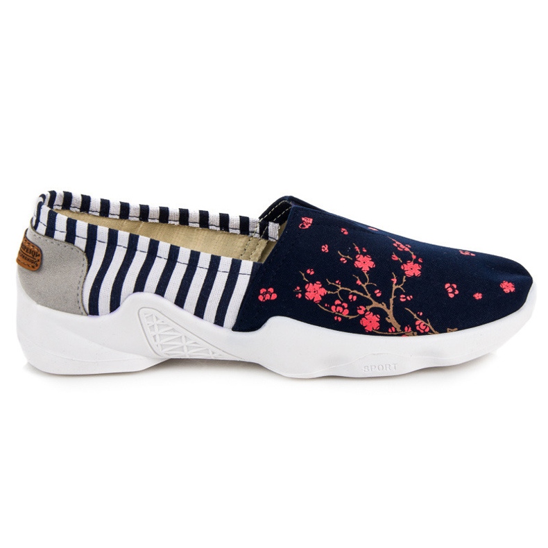 Slipons Azul Marino Con Estampado rosado blanco