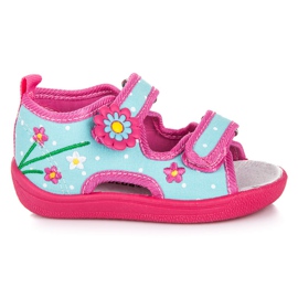 American Club Pantuflas infantiles con velcro rosa azul