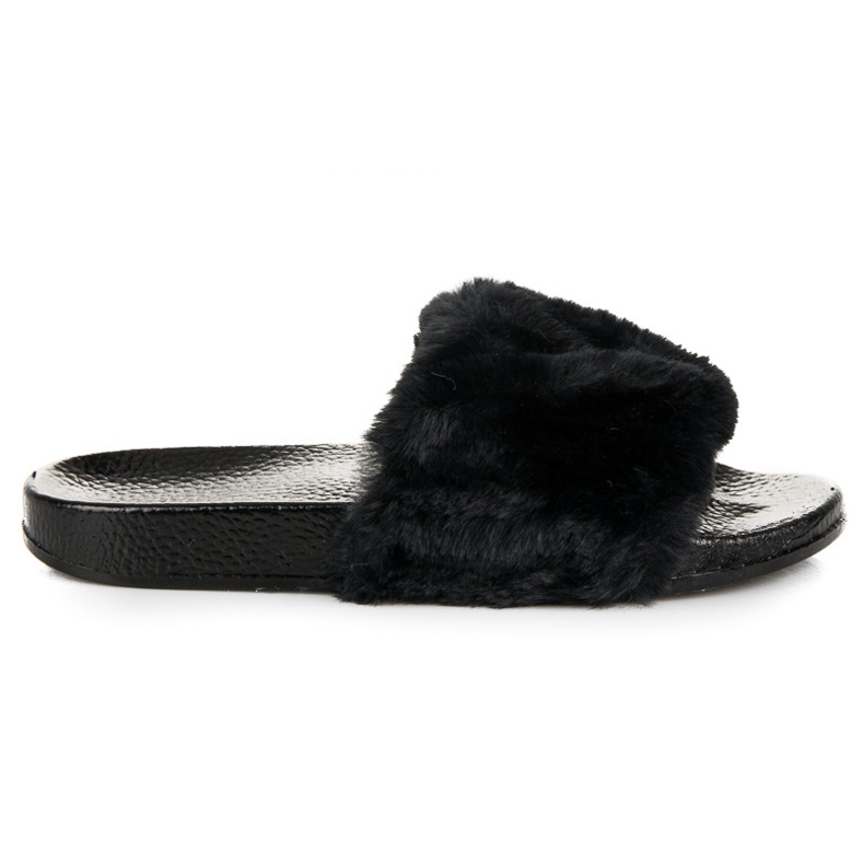 Bona Pantuflas de mujer con pelo negro Bona Pantuflas de mujer con pelo negro