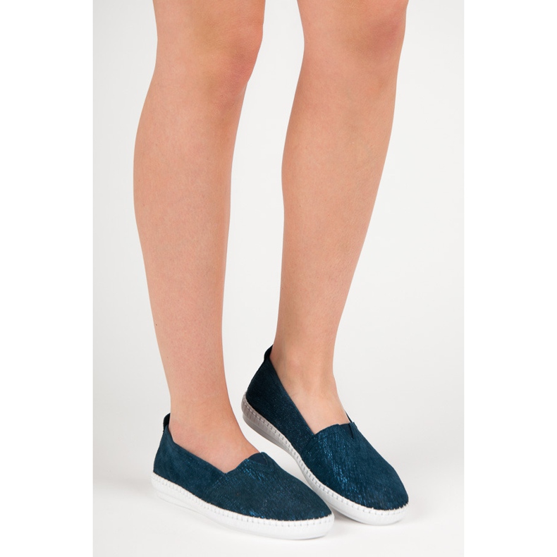 VINCEZA Slipony de cuero azul