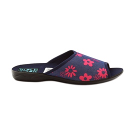 Zapatillas casa mujer con flores Adanex azul marino rosado