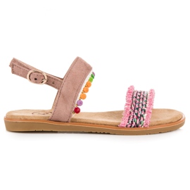 Kylie Sandalias de ante con pompones rosa