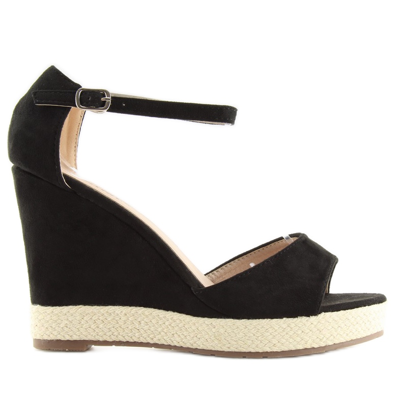 Sandalias negras con tacón de cuña, alpargatas negras negro