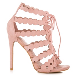 Seastar sandalias atadas en un tacón alto rosa