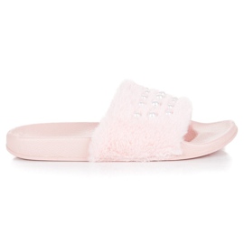 Babuchas De Pelo Con Perlas rosado