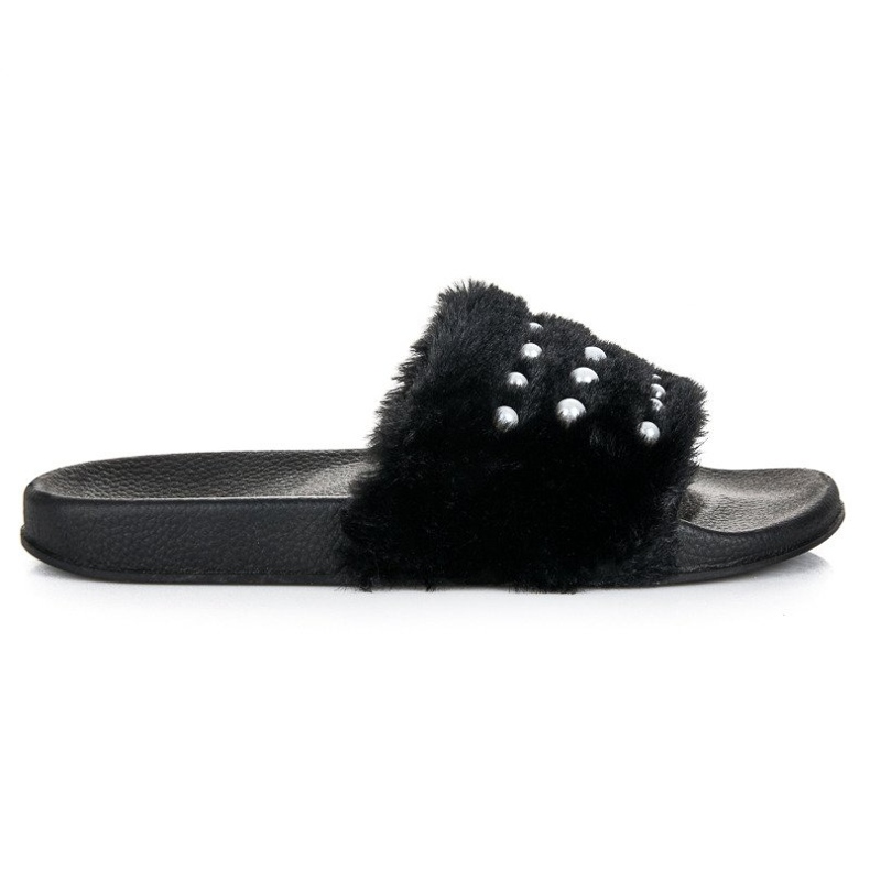 Babuchas Con Pelo Y Perlas negro