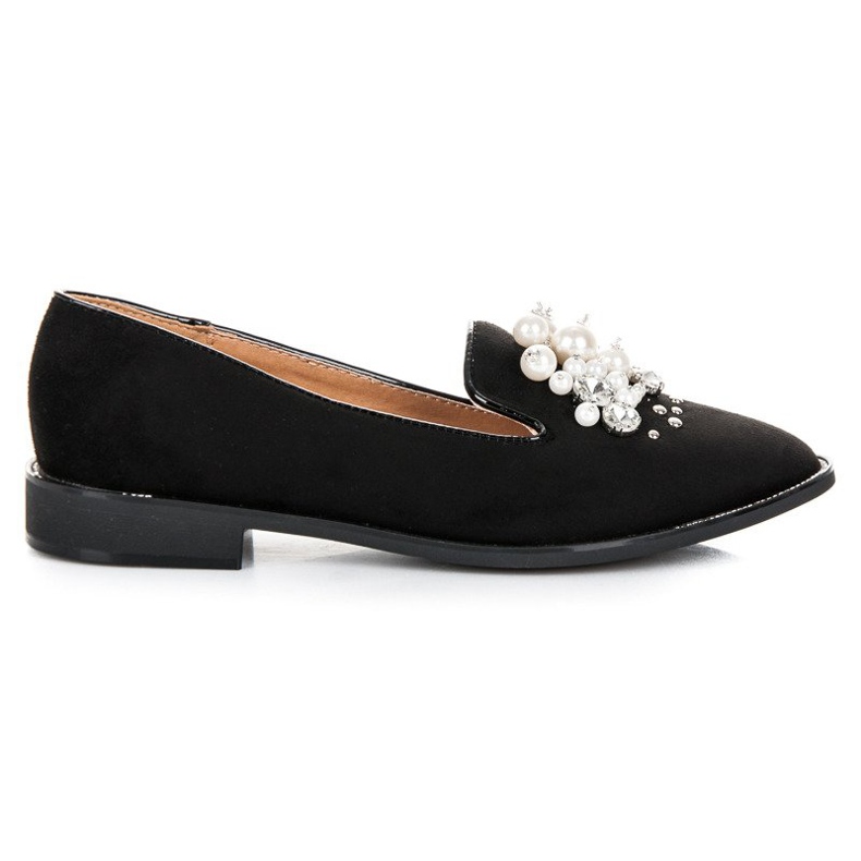 Best Shoes Señores De Ante Con Perlas negro