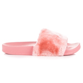 L. Day Pantuflas rosas con pelo rosado