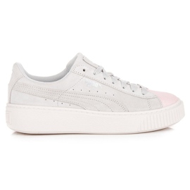 Puma Suede Plataforma Glam Jr gris rosado