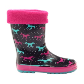 American Club Botas de agua calcetín + inserción de caballos americanos negro verde rosa