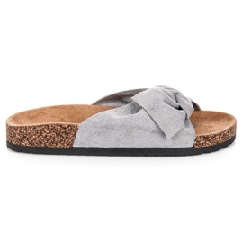 Queen Vivi Pantuflas de ante con lazo gris